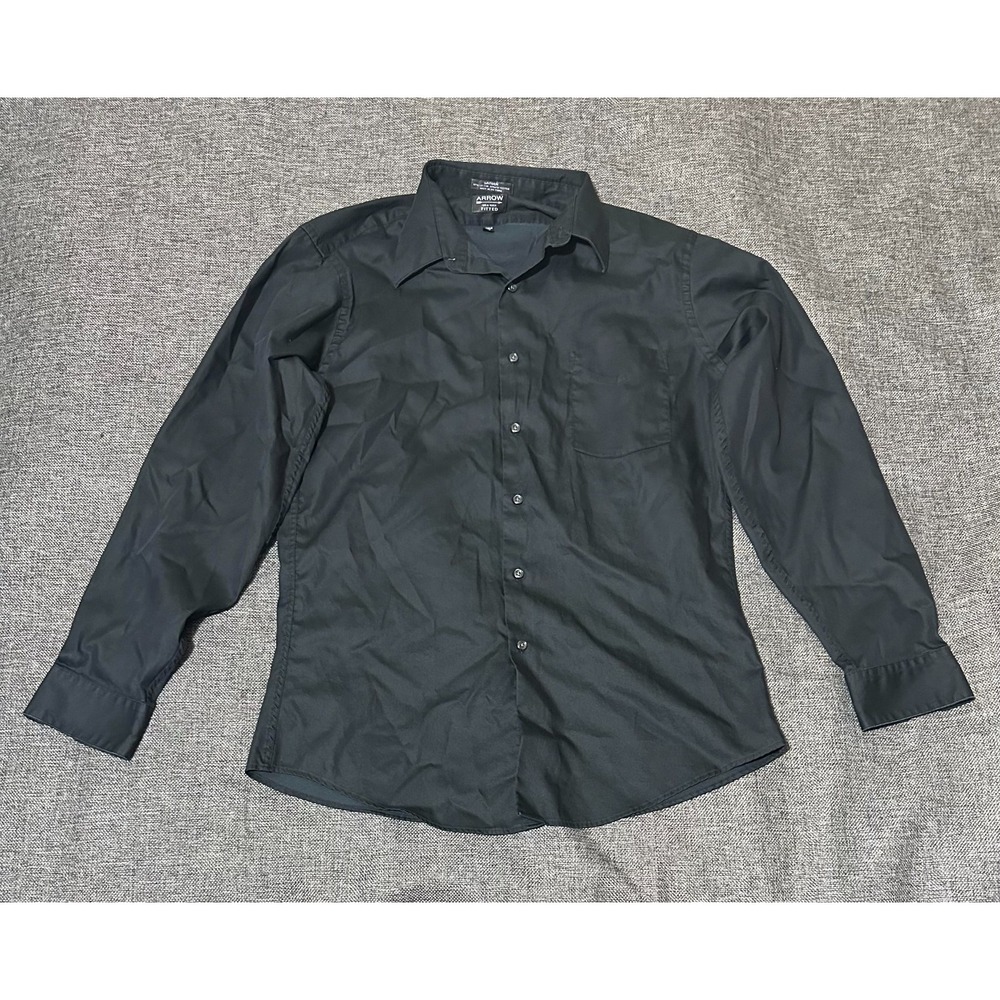 Arrow Fitted Men's 16‎ 34/35 Black Long Sleeve Shirt